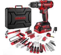DEKO Maletín Herramientas 186 Piezas, Taladro Eléctrico 20V Rojo