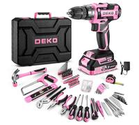 DEKO Maletín Herramientas 186 Piezas, Taladro Eléctrico 20V Rosa | Herramientas profesionales duraderas y multifuncionales, bricolaje doméstico para reparaciones en hogar, oficina y jardín