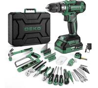 DEKO Maletín Herramientas 186 Piezas, Taladro Eléctrico 20V Verde | Herramientas profesionales duraderas y multifuncionales, bricolaje doméstico para reparaciones en hogar, oficina y jardín