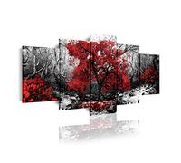 DekoArte - Cuadros Modernos Impresión de Imagen Artística Digitalizada | Lienzo Decorativo Para Tu Salón o Dormitorio | Estilo Naturalez Blanco y Negro con Árboles Rojos | 5 Piezas 200 x 100 cm XXL
