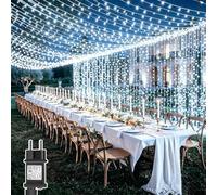 Dekofun Cortina de Luces 6M x 3M 600 LED Guirnalda Luces con Enchufe, 8 Modos y Temporizador, Impermeable Cascada de Luz para Balcon Boda Fiesta Jardín Exterior Interior Decoración - Blanco