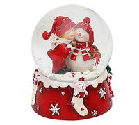 Dekohelden24 501065-SM+Kind Bola de Nieve de dúo de muñeco de Nieve con niño, Color Rojo y Blanco, Dimensiones (Alto x Ancho x diámetro) de la Bola: Aprox. 8,5 x 7 cm x 6,5 cm