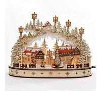Dekohelden24 Arco de Madera con árbol de Navidad Giratorio, diseño: muñeco de Nieve y Figuras de Caminantes, Largo/Ancho/Alto Aprox. 45 x 12 x 35 cm, Funciona con Pilas o Adaptador, 35 cm