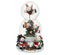 Dekohelden24 Bola de Nieve Doble XXL, muñeco de Nieve con Caja de música, tamaño Alto/Ancho/diámetro de la Bola: 20,5 x 12,5 cm Aprox., diámetro de 6 y 10 cm.