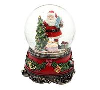 Dekohelden24 Bola de Nieve Grande de Papá Noel con Perro y Regalos, con Sonido, sobre una Base Decorada intrincadamente Tamaño: 10 x 10 x 14 cm de diámetro de la Bola: 10 cm de Largo x 10 cm de Alto