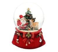 Dekohelden24 Bola de Nieve Grande, Papá Noel con REH y Abeto, con Sonido, sobre una Base Decorada intrincadamente Tamaño: 10 x 10 x 14 cm de diámetro de la Bola de 10 cm de Largo x 10 cm de Alto