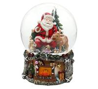 Dekohelden24 Bola de Nieve XXL, Papá Noel con REH y Abeto, con Sonido, sobre una Base Decorada intrincadamente Dimensiones: 15 x 15 x 20 cm de diámetro de la Bola: 15 cm de Largo