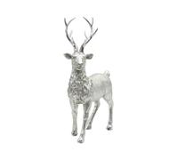 Dekohelden24 Figura Decorativa de cerámica, Moderna Estatua Decorativa, Escultura rústica como Ciervo en Plata, Purpurina, de pie, 14 x 8 x 21 cm