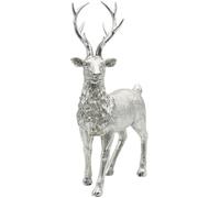Dekohelden24 Figura Decorativa de cerámica, Moderna Estatua Decorativa, Escultura rústica como Ciervo en Plata - Purpurina, de pie, Largo x Ancho x Alto: 24 x 10 x 36 cm