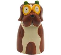 Dekohelden24 Florero Decorativo, jarrón para Plantas, jarrón de Mesa, jarrón de Animales, Perro con Gafas de Sol, Maceta Decorativa de cerámica en marrón, tamaño: 10 x 10 x 20 cm
