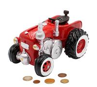 Dekohelden24 Hucha como Tractor de Poli - Hucha en Rojo con Cierre de Goma, tamaño L/B/H: 16 x 11 x 11 cm Aprox