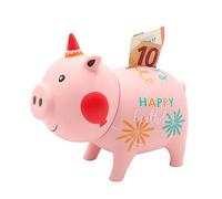 Dekohelden24 Hucha con diseño de Cerdito Happy Birthday, Material: Vinilo/Rosa/Rosa, Dimensiones (Largo x Ancho x Alto): 16 x 9 x 13 cm