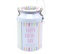 Dekohelden24 Hucha de Metal - Jarra de Leche, diseño de Feliz cumpleaños, con Texto en alemán Dimensiones (Largo x Ancho x Alto): 12 x 8 x 12 cm Aprox