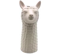 Dekohelden24 Jarrón de alpaca, jarrón decorativo, jarrón de flores, jarrón de cerámica, jarrón de mesa, jarrón de alpaca, jarrón de aspecto de arena, con cabeza de acabado de cerámica en color blanco