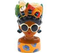 Dekohelden24 Jarrón de Flores, jarrón Decorativo, florero de Mesa, jarrón Facial, Maceta Mujer con Gafas de Sol y Fruta, Maceta Decorativa de cerámica, en Colorido, tamaño: 10 x 10 x 20 cm.