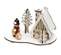 Dekohelden24 Preciosa Escena de Madera, casa de Incienso y muñeco de Nieve con Pelota, Aprox. 14 cm
