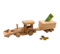 Dekohelden24 sostenible móvil Excavadora, cargadora de Ruedas niños, Hucha con Colgante de Madera de Haya, 42 x 8 x 12 cm, Talla única
