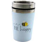 Dekohelden24 Taza térmica para llevar, taza de café, taza térmica, taza de viaje, taza de viaje con diseño de abeja Be Happy, 13,5 x 8,4 cm, capacidad: 240 ml.