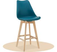 Dekohome Taburete Alto Cocina con Respaldo, Asiento Blando y Tapizado, Patas Altas Resistentes de Madera de Haya con Reposapiés, Sillas Nórdicas, Azul Verdoso, 1 Unidad