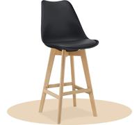 Dekohome Taburete Alto Cocina con Respaldo, Asiento Blando y Tapizado, Patas Altas Resistentes de Madera de Haya con Reposapiés, Sillas Nórdicas, Negro, 1 Unidad