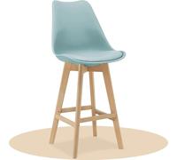 Dekohome Taburete Alto Cocina con Respaldo, Asiento Blando y Tapizado, Patas Altas Resistentes de Madera de Haya con Reposapiés, Sillas Nórdicas, Celadón, 1 Unidad