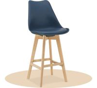 Dekohome Taburete Alto Cocina con Respaldo, Asiento Blando y Tapizado, Patas Altas Resistentes de Madera de Haya con Reposapiés, Sillas Nórdicas, Azul Oscuro, 1 Unidad