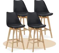 Dekohome Taburete Alto Cocina con Respaldo, Asiento Blando y Tapizado, Patas Altas Resistentes de Madera de Haya con Reposapiés, Sillas Nórdicas, Negro, 4 Unidades