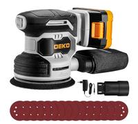 DEKOPRO 20V Lijadora Excéntrica Inalámbrica con 1 Batería de 2,0 Ah, Lijadora de 125 mm Madera 13000 RPM, Incluye 15 Hojas de Lija, Apta para Proyectos de Bricolaje en Madera, Gris