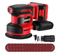 DEKOPRO 20V Lijadora Excéntrica Inalámbrica con 1 Batería de 2,0 Ah, Lijadora de 125 mm Madera 13000 RPM, Incluye 15 Hojas de Lija, Apta para Proyectos de Bricolaje en Madera, Rojo