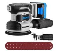 DEKOPRO 20V Lijadora Excéntrica Inalámbrica con 1 Batería de 2,0 Ah, Lijadora de 125 mm Madera 13000 RPM, Incluye 15 Hojas de Lija, Apta para Proyectos de Bricolaje en Madera, Azul Grisáceo