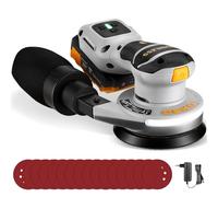 DEKOPRO Lijadora Orbital Inalámbrica sin Escobillas 20V, 12.000 rpm, Incluye 16 piezas de lija 125 mm, con luz de Trabajo LED (Batería de 2,0 Ah incluida), Apta para lijado y carpintería