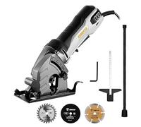 DEKOPRO Mini Sierra Circular 600W, 5500 RPM, Hoja de 85mm, Profundidad Ajustable a 27mm, Puerto para Polvo con Manguera - Para Madera, Metal y Plástico