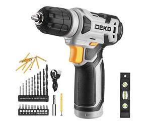 DEKOPRO Taladro Atornillador Inalámbrico 8V, con 10MM Portabrocas, LED Luz, Cable de Carga Tipo C, Accesorios 42 Piezas, Taladro Eléctrico para Perforar y Apretar/Aflojar Tornillos, Gris