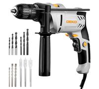 DEKOPRO Taladro Percutor Eléctrico de 710W, Taladro Percutor 2 en 1, Portabrocas de 13 MM, Mango Giratorio de 360°, 0-3000 RPM, Incluye 12 Brocas, Apto para Madera, Metal y Hormigón