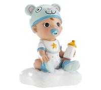 dekora 310142 Figura de Decoración Bautizo, Muñeco Tarta Bautizo Niño con Biberón - 10 cm