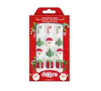 dekora - Blíster 12 Figuras de Azúcar Comestibles de Navidad, Decoración Sin Gluten para Tartas, Cupcakes y Repostería Navideña