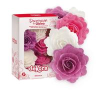 Dekora - Caja de 15 Rosas de Oblea para Decorar - Flores Comestibles para Tartas - Decoración Tarta Cumpleaños de Oblea - Colores Surtidos - 7 cm