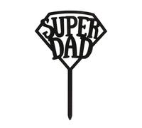 dekora - Cake Topper Día del Padre "Super Dad" - Decoración para Tartas Apta para Contacto Alimentario - Topping de Plástico para Decorar Tartas o Pasteles - Negro - Medidas 15 x 10 cm