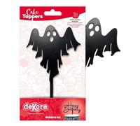 dekora - Cake Topper Fantasma Negro para Tarta de Halloween, 9,5 x 15,5 cm | Decoración de plástico fantasma negro para decorar tartas; ideal para fiestas de Halloween