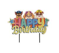 dekora - Cake Topper Patrulla Canina Happy Birthday 17,5 x 15 cm - Decoración Infantil de Papel para Tartas de Cumpleaños - Fiestas y Celebraciones Temáticas