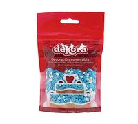 dekora - Confeti Sprinkles Reposteria Comestible - Estrellitas y Círculos de Azúcar Azules y Blancos Adornos Comestibles para Tartas y Cupcakes - 100 g