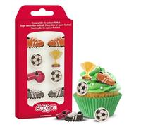 dekora - Decoración de Cupcakes o Tartas con Decoración de Azucar para Postres de Futbol - Pack de 8 Figuras Comestibles