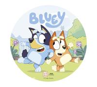 dekora - Decoración para Tarta de Cumpleaños Infantiles - Cumpleaños bluey y bingo - 20 cm - Disco de Oblea Comestible para Tarta Sin Gluten, Sin Azúcar, Sin Lactosa - Apto para Vegetarianos