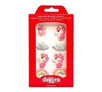 Dekora Design - Decoración comestible - Pack 8 figuras (unicornio y arcoíris) apto para vegetarianos