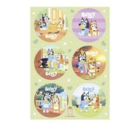 dekora - Decoración Tarta Bluey, 6 Mini Discos de Papel Comestible, 5,8 cm, Decoración Cumpleaños Bluey y Bingo para Cupcakes y Tartas, Sin Gluten, Sin Lactosa, Apto para Vegetarianos