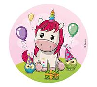 dekora - Decoracion Tartas de Cumpleaños Infantiles en Disco de Oblea de Bebé Unicornio - Disco comestible sin gluten 20 cm