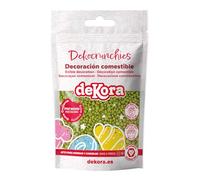 dekora - Dekocrunchies Pistacho 100g, Sprinkles de azúcar crujientes y con sabor intenso, Topping repostería, perlas comestibles para decoración de tartas, galletas, cupcakes y helados