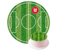 dekora - Disco comestible campo de fútbol 20 cm, decoración tarta fútbol para cumpleaños infantil, papel comestible sin azúcar añadido, sin gluten, apto vegetarianos