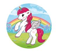 dekora - Disco Comestible de Unicornio para Decoración de Tartas de Cumpleaños - Ø 20cm - Disco comestible sin azúcar, sin gluten y sin lactosa - Decoración comestible para tartas