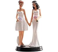dekora - Figura Boda para Tarta Pareja de Novias con Ramos 20 cm - Cake Topper Decorativo de dos mujeres para Pastel Nupcial, Reutilizable, Ideal para Boda y Aniversario